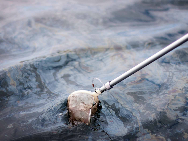 Oil skim offshore Santa Barbara. Credit: Alexandra Phillips